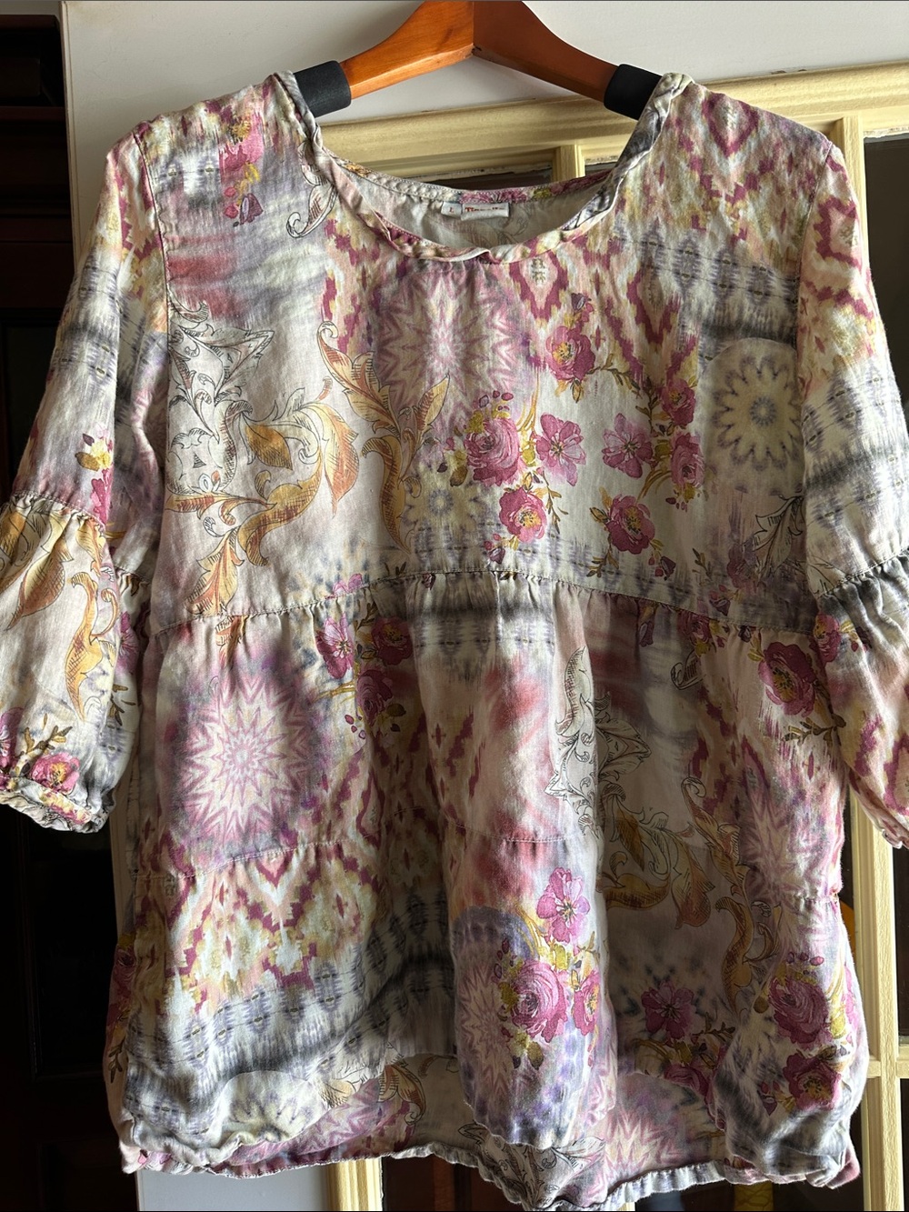 Tianello Dusty Rose Multi Floral Peasant Tunic